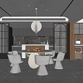 Modern Restaurant Interior With Open Concept Round Dining Table White Chairs And Pendant Light 3d model