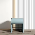 Modern Light Blue Bedside Table With Wooden Top And Vertical Striped Wall 3d model
