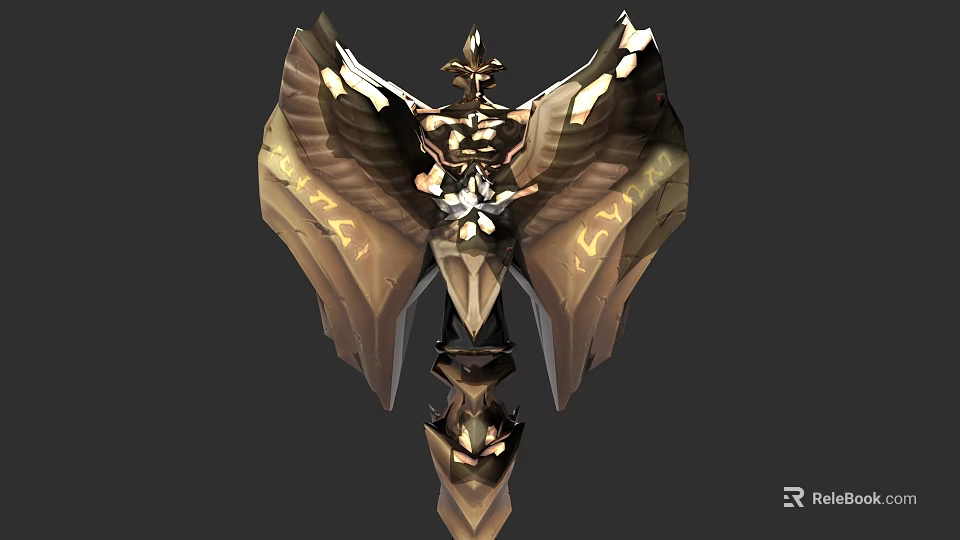 Golden Winged Ornate Weapon With Intricate Metallic Design And Decorative Details 3d model 
