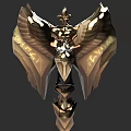 Golden Winged Ornate Weapon With Intricate Metallic Design And Decorative Details