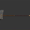 Ancient Decorative Axe With Blue Blade Brown Wooden Handle And Golden Accents
