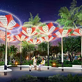 Internet red art installation in pavilion 3d model