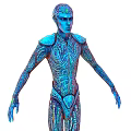 Sci Fi Character Alien Creature With Blue Illuminated Patterns And Intricate Body Design 3d model