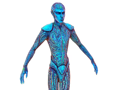 Sci Fi Character Alien Creature With Blue Illuminated Patterns And Intricate Body Design 3d model