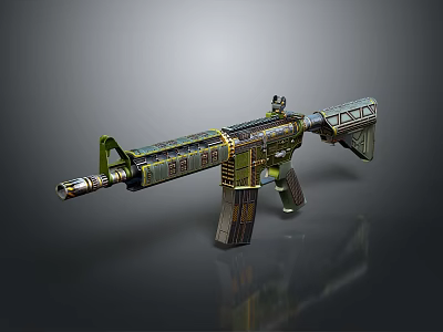 Modern Tactical Rifle With Green Yellow Camouflage Design On Barrel And Grip For Military Use 3d model