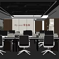 Modern Public Office Area With Open Layout Workstations Ergonomic Chairs And Computers 3d model