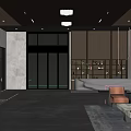 Modern Hotel Lobby Interior With Chandeliers Sofas Large Rug And Floor To Ceiling Windows