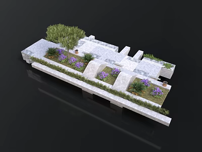 Outdoor Landscape Design With Stone Pathway Green Plants And Purple Flowers 3d model