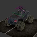 Armored Military Vehicle With Roof Mounted Weapon And Large Wheels On Parking Surface