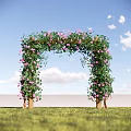 Blooming Garden Archway With Purple Flowers Lush Green Vines And Wooden Posts