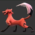 3D Crafted Stylized Fox Creature With Orange White Fur Black Markings In Dynamic Pose