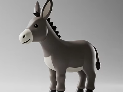 Cute Grey Donkey Doll with White Belly and Playful Cartoon Design 3d model