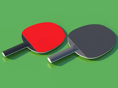 Red and Black Table Tennis Paddles as Sports Equipment on Green Background 3d model