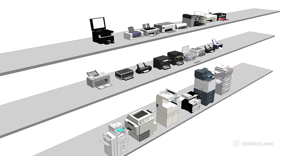 Various Office Appliances Including Printers Copiers Scanners And Multifunction Devices For Workplace 3d model 