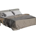 Cozy Double Bed with Brown Gray Bedspread and Wooden Side Table in Modern Bedroom Interior