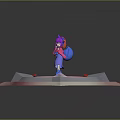 Character With Purple Pink Hair And Animal Ears Standing On Polygonal Platform With Red Ring