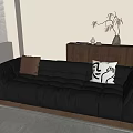 Modern Black Leather Sectional Sofa Interior With Round Coffee Table Decorative Pillows And Wooden Cabinet