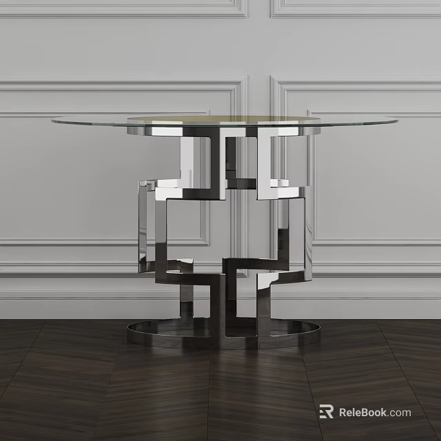 Round Glass Top Coffee Table With Modern Geometric Metal Base Interior 3d model 