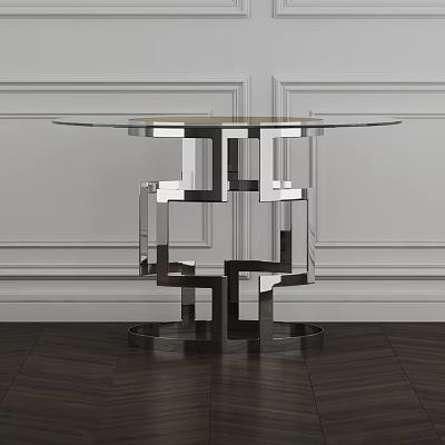 Round Glass Top Coffee Table With Modern Geometric Metal Base Interior 3d model