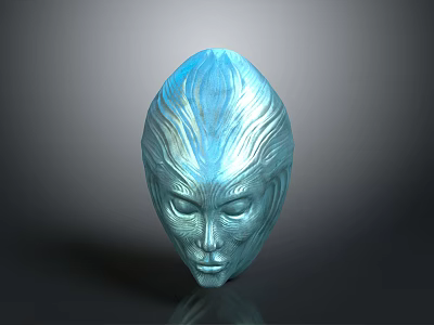 Shiny Blue Textured Human Face Mask Art Sculpture Design 3d model