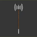 Double Bladed Axe With Metal Head And Textured Wooden Handle Design