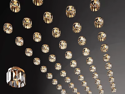 Luxury Golden Modern Chandeliers Hanging With Glass Details And Metallic Frames For Interior 3d model