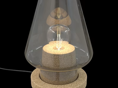 Modern Table Lamp With Conical Transparent Glass Shade And Natural Textured Base 3d model