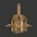 Ornamental Golden Dome Tower Structure With Supporting Panels And Shiny Brass