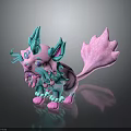 Fantasy Creature with Pink and Teal Fur Fluffy Tail and Big Ears