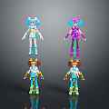 Colorful Humanoid Characters with Futuristic Outfits Diverse Hairstyles and Shiny Reflections