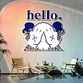 Fun Cartoon Panda Wall Decor With Hello Text X Shaped Eyes And Colorful Patterns
