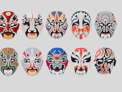 Traditional Peking Opera Masks With Various Colorful Facial Designs And Patterns 3d model