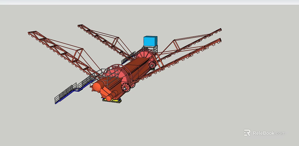 Heavy Duty Industrial Equipment With Rotating Red Drum Extended Conveyor Arms And Metal Frame 3d model 