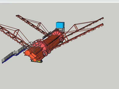 Heavy Duty Industrial Equipment With Rotating Red Drum Extended Conveyor Arms And Metal Frame 3d model