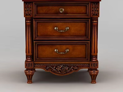 Vintage Wooden Storage Cabinet With Three Drawers And Intricate Carved Details 3d model