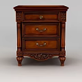 Vintage Wooden Storage Cabinet With Three Drawers And Intricate Carved Details