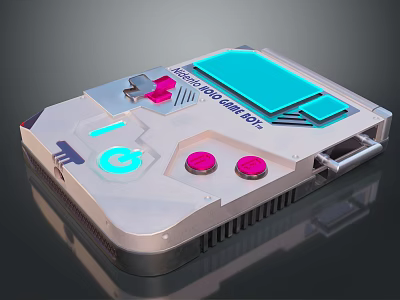 Retro Techno Color Game Boy Electronic Console With Silver Body Blue Screen Pink Buttons 3d model