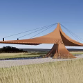 Modern Landscape Pavilion With Wavy Copper Colored Structure And Grassland Paved Path 3d model