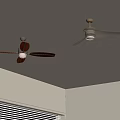Two Modern Ceiling Fan Lights With Blades Installed On White Ceiling In Room With Window Blinds