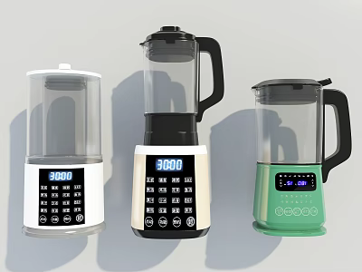 Three Colorful Daily Electrical Blenders With Digital Display And Control Panels 3d model