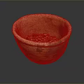 Hand Carved Clay Bowl Sculpture With Ancient Textured Surface And Seeds Inside