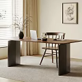 Wooden Desk And Chair Set In Bright Interior With Window Green Plant And Wall Art