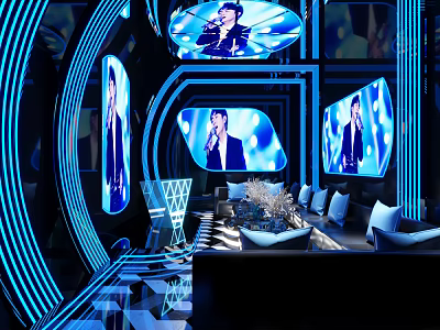 Modern KTV Interior Design With Large Screens Neon Lighting And Comfortable Seats 3d model
