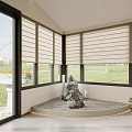 Modern Entryway Hallway With Light Colored Blinds Stone Feature Pebbles And Grassland View