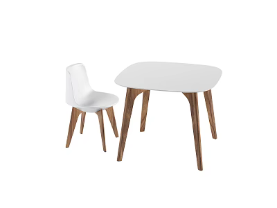 Modern White Table and Chair Set with Wooden Legs for Contemporary Home Interior 3d model