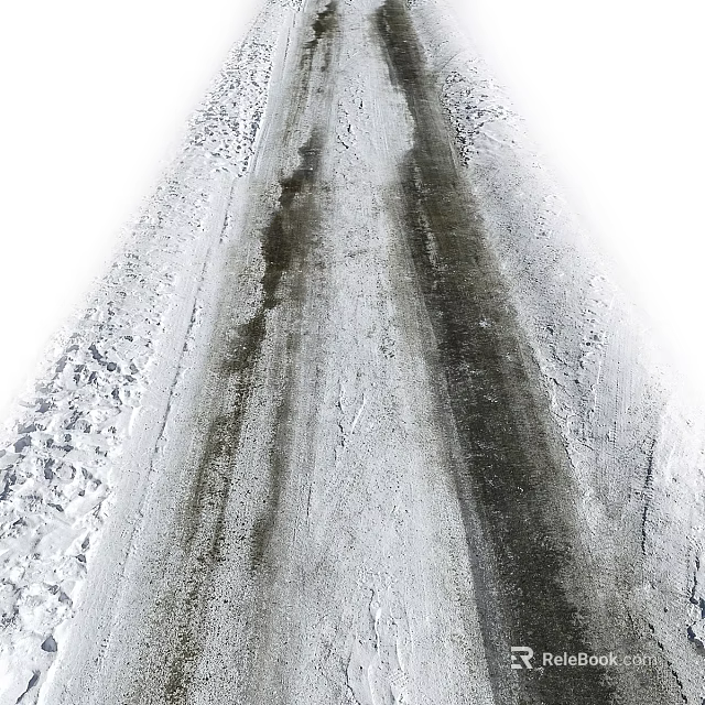 Snow Covered Ground Road Surface Showing Melted Tracks And Tire Marks 3d model 