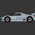 Silver Race Car with Orange Stripes Aerodynamic Rear Wing Spirit Logo and Number 22
