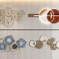 Modern Metal Wall Decorations With Circular Hexagonal Shapes And Blue Gold Details For Interior