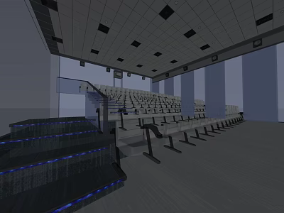 Modern Cinema Interior With Rows of Seats Stairs and Ceiling Lights 3d model