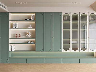 Elegant Modern Green Decorative Cabinet With Glass Doors Lighting Storage Compartments And Drawers 3d model